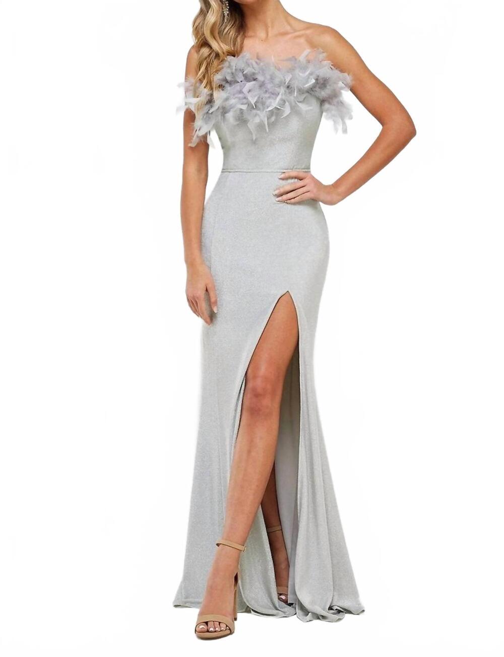 NEW MANIJU strapless feather gown in sage